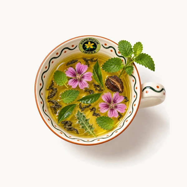 Ceai Antiadipos doze cu Roiniță, Ceai verde, Nalbă, Schinel și Garcinia Cambogia. Susține scăderea în greutate, detoxifierea și echilibrarea colesterolului.
