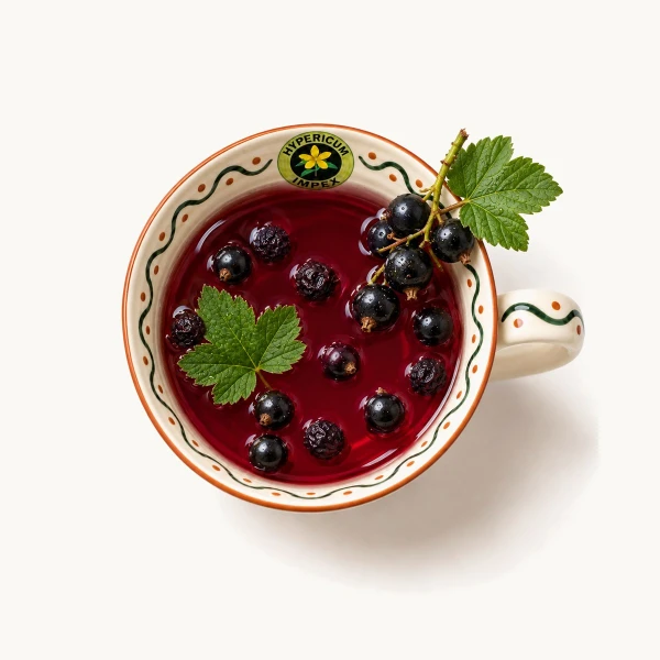 Ceai Coacăz-negru fructe doze Hypericum – tonic general, imunomodulator și antioxidant. Bogat în vitamina C, antociani, polifenoli. 20 plicuri