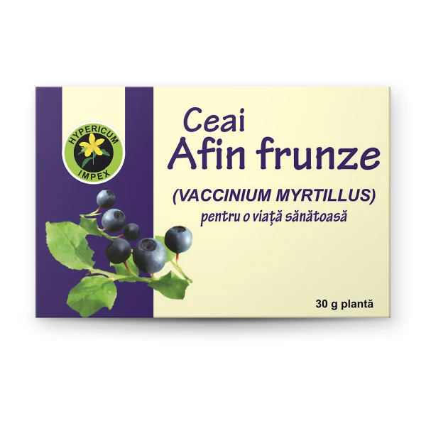 Ceai din frunze de Afin de pădure (Vaccinium myrtillus) vrac. Reglează glicemia, dezinfectează tractul urinar, acțiune antioxidantă și vasculo-protectoare.