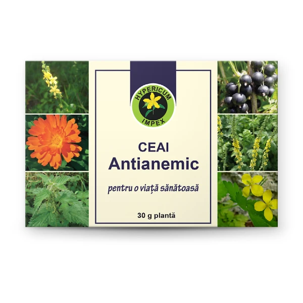Ceai Antianemic vrac Hypericum cu urzică, coacăz negru, gălbenele - crește absorbția fierului, stimulează producția de hematii. Formulă 100% naturală.