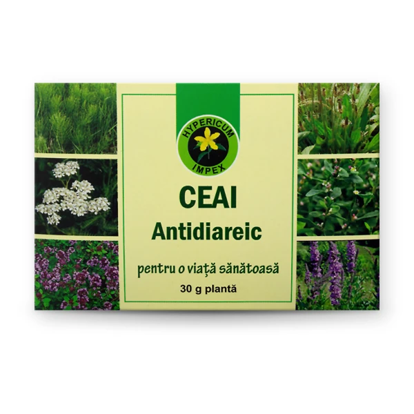 Ceai Antidiareic vrac cu Mentă, Răchitan și Stejar – astringent, antispastic și antiseptic. Normalizează tranzitul intestinal accelerat.