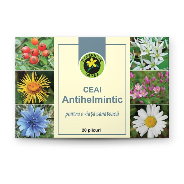 Ceai Antihelmintic Hypericum cu 9 plante: adjuvant natural împotriva lambliazei, ascaridiozei și oxiurozei. Acțiune vermifugă și detoxifiantă.