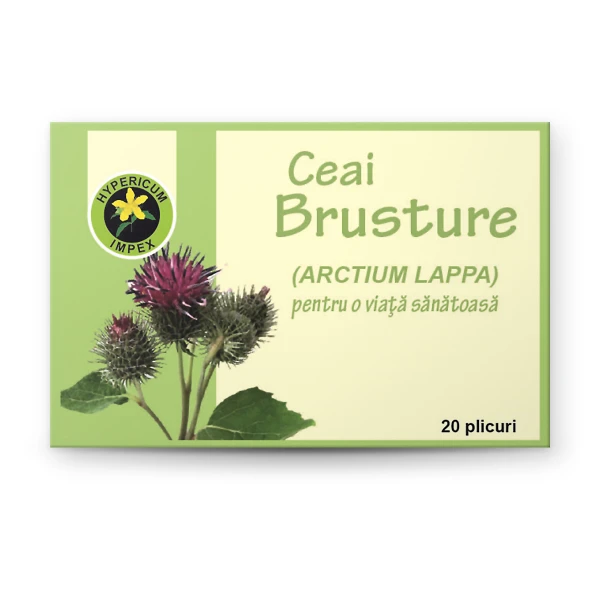 Ceai Brusture din Arctium lappa pentru detoxifiere, digestie, normalizarea glicemiei și susținerea ficatului. Acțiune depurativă și diuretică.