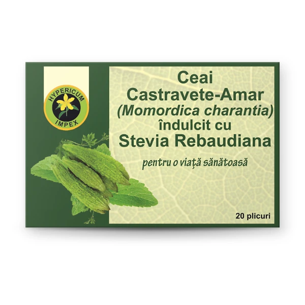 Ceai Castravete Amar (Momordica charantia) cu Stevia - reglează glicemia, protejează pancreasul, normalizează colesterolul și susține slăbirea naturală.
