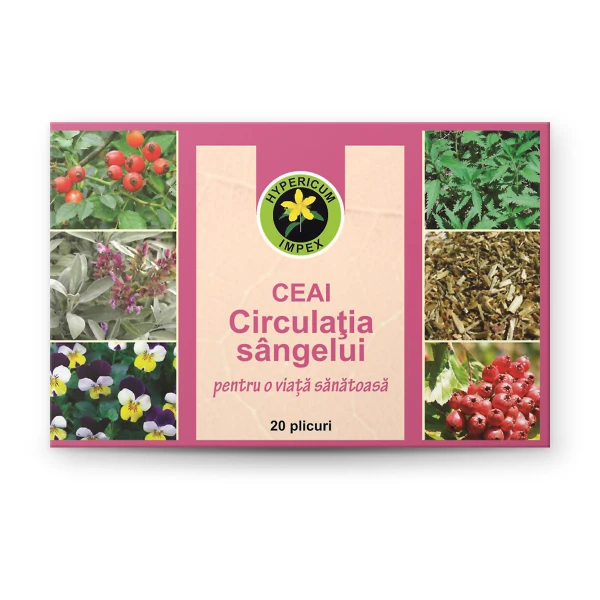 Ceai din 8 plante medicinale pentru stimularea circulației periferice, efect vasodilatator, hipotensiv și cardiotonic. Combate picioarele reci și varicele.