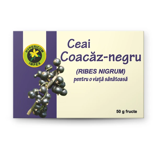 Ceai Coacăz-negru fructe doze Hypericum – tonic general, imunomodulator și antioxidant. Bogat în vitamina C, antociani, polifenoli. 20 plicuri