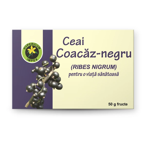 Ceai Coacăz-negru fructe vrac (Ribes nigrum) – tonic general bogat în vitamina C și antociani. Susține imunitatea, combate oboseala și stresul oxidativ. 50g.
