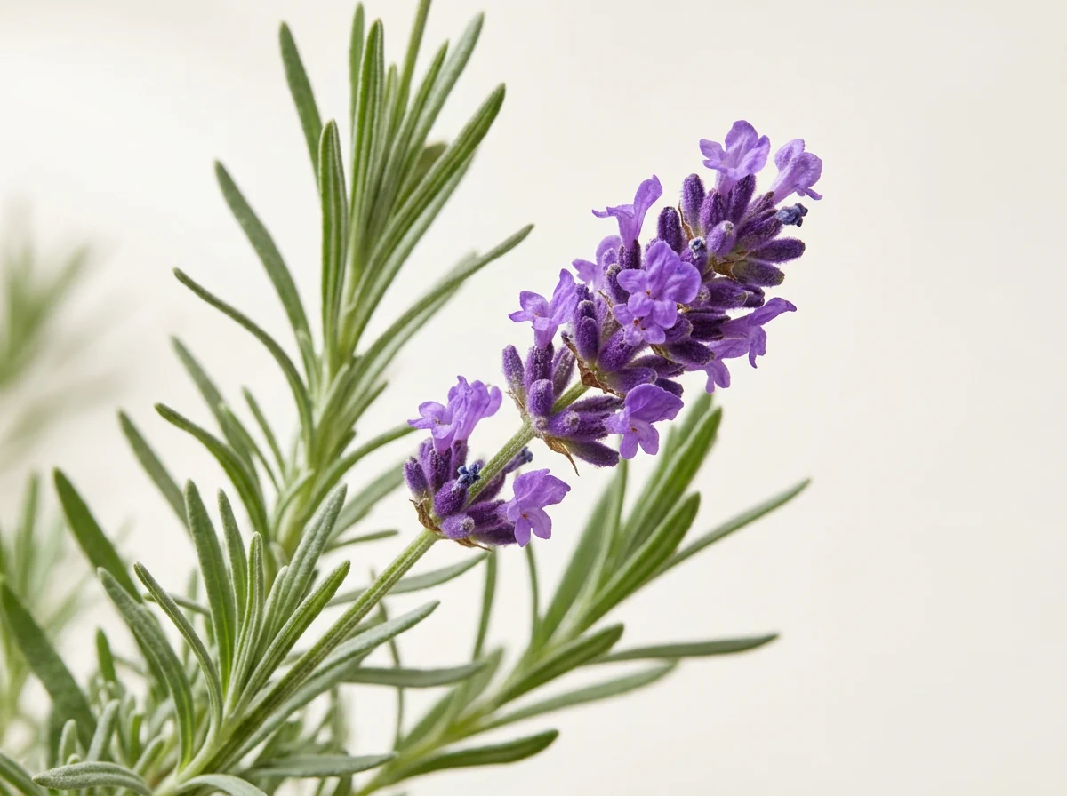 Spice de levănțică cu flori violet și frunze înguste, argintii
