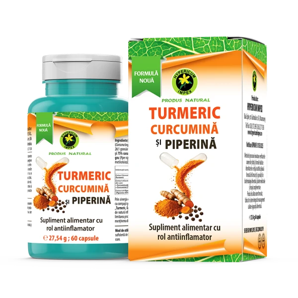 Capsule Turmeric, Curcumină și Piperină