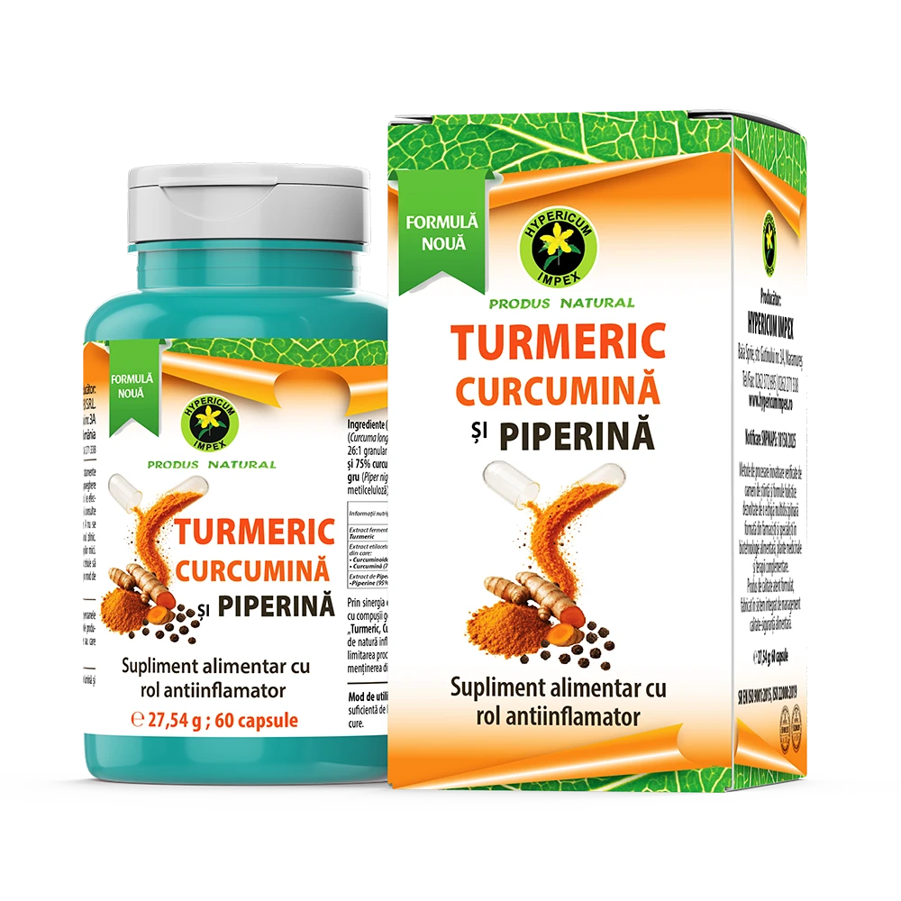 Capsule Turmeric, Curcumină și Piperină