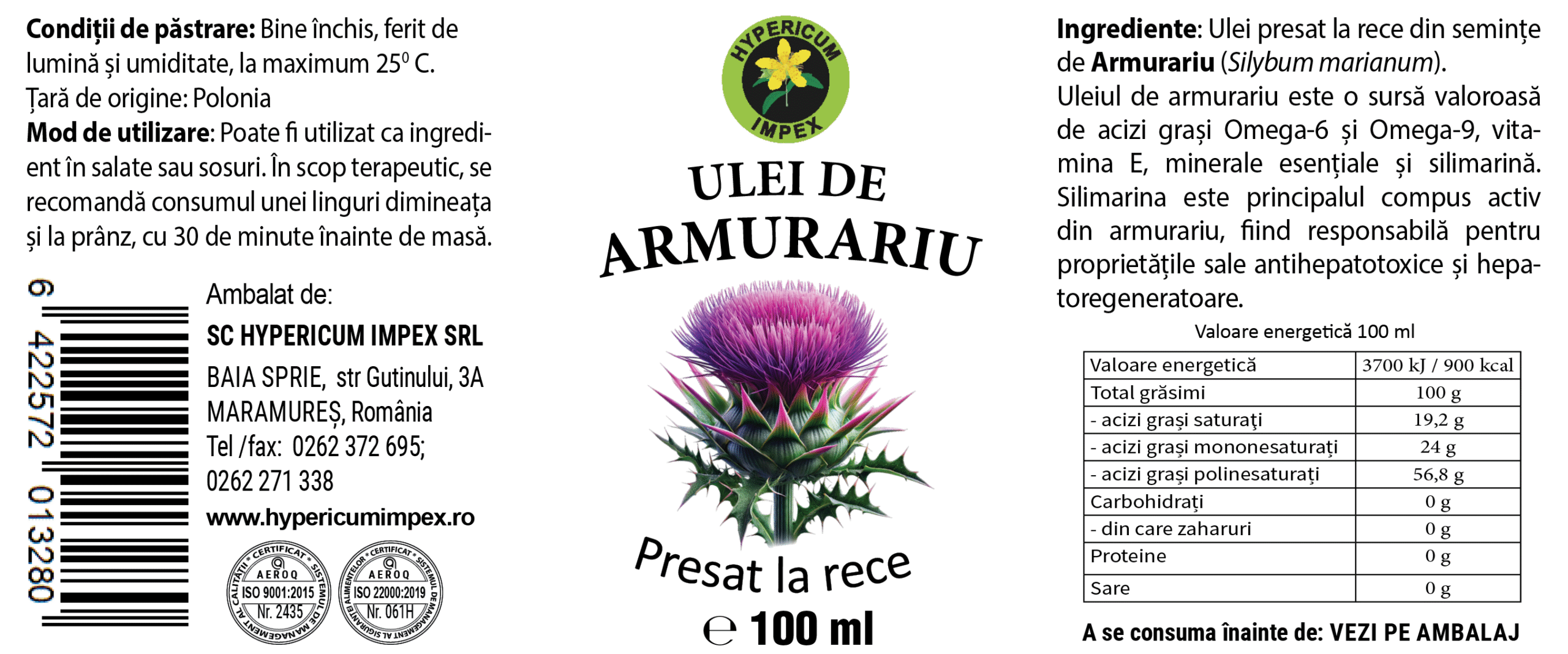 Ulei de Armurariu presat la rece – 100ml