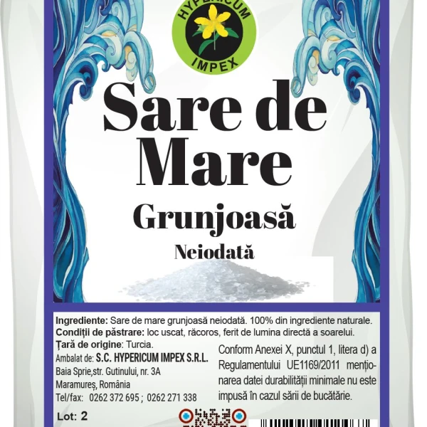 Sare de mare grunjoasă neiodată 500g