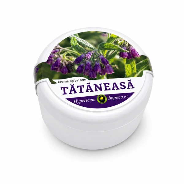 Crema tip balsam Tătăneasă ajută la reducerea durerilor reumatice, calmarea hemoroizilor, reducerea inflamațiilor articulare, resorbția hematoamelor.
