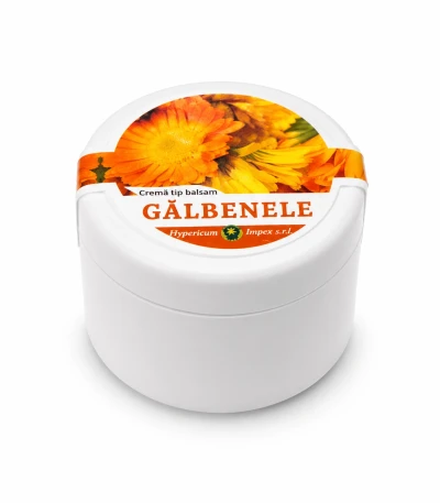 Cremă tip balsam Gălbenele susține procesele de regenerare a pielii, contribuind la refacerea tegumentului după leziuni, zgârieturi sau iritații.