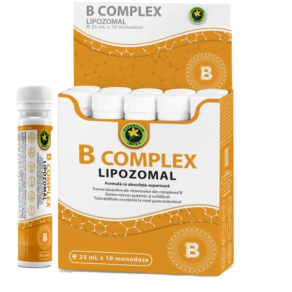B Complex Lipozomal de la Hypericum contribuie la completarea necesarului zilnic din aceste vitamine și favorizează absorbția și utilizarea lor corectă în organism.