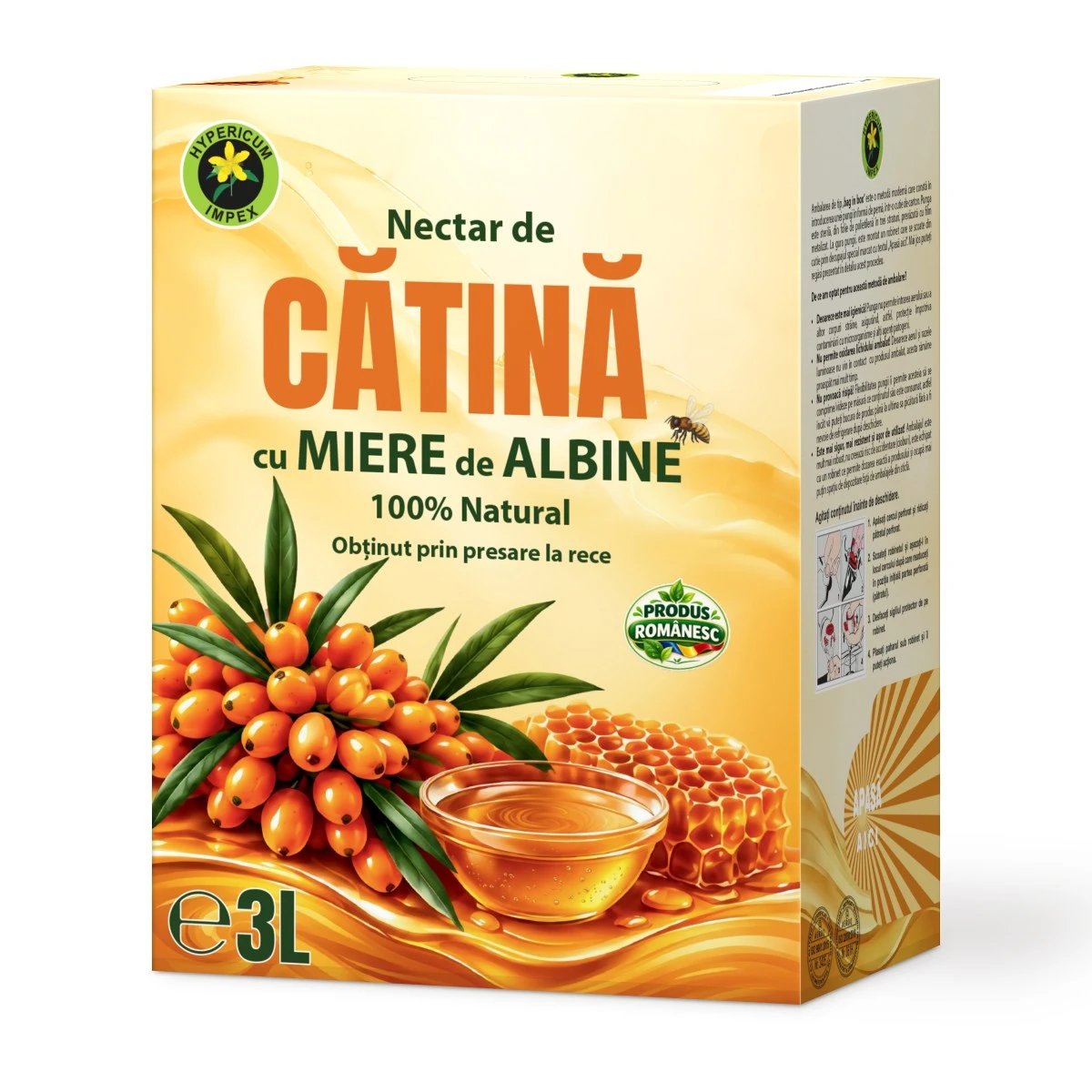 Nectar de Catina cu Miere 3L Nectarul de Cătină-albă cu Miere de albine este o băutură sănătoasă, cu un conținut mare de fructe (min. 50%) și cu un gust plăcut, dulce-acrișor