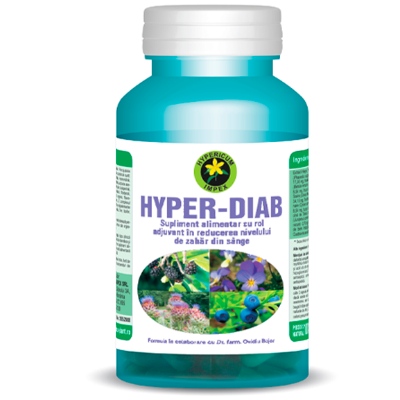 Capsule Hyper-Diab - supliment alimentar cu rol in reglarea glicemiei, îmbunătățirea răspunsului insulinic și protejarea pancreasului.